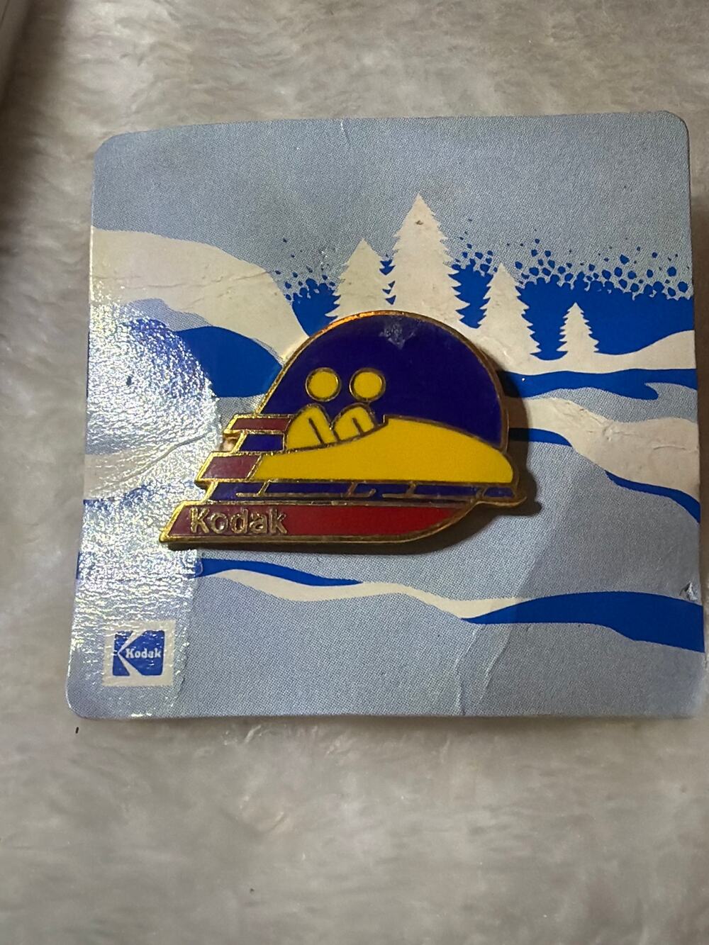 Vintage Kodak Snowmobile Enamel Lapel Pin Eastman Kodak Taiwan Original Card